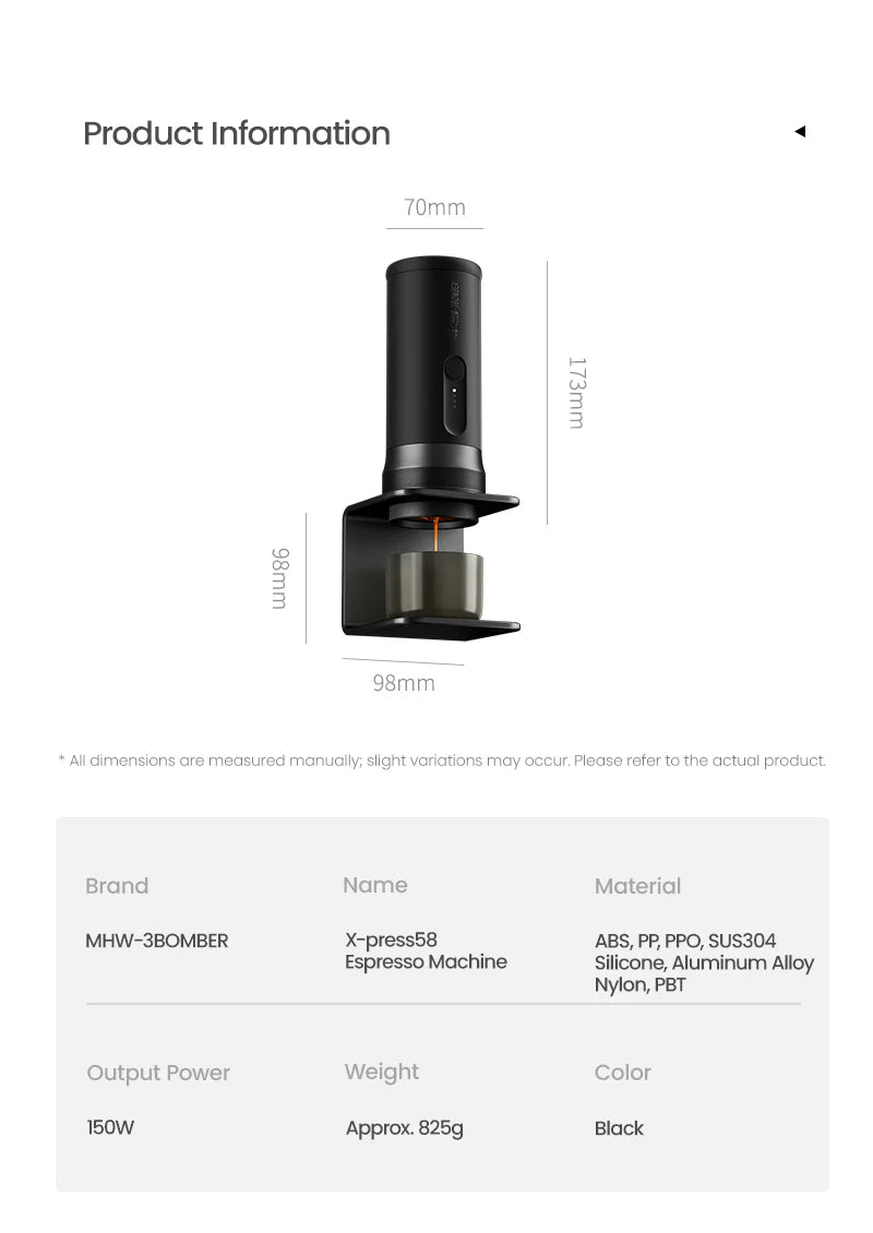 MHW-3BOMBER X-Press58 Portable Espresso Machine