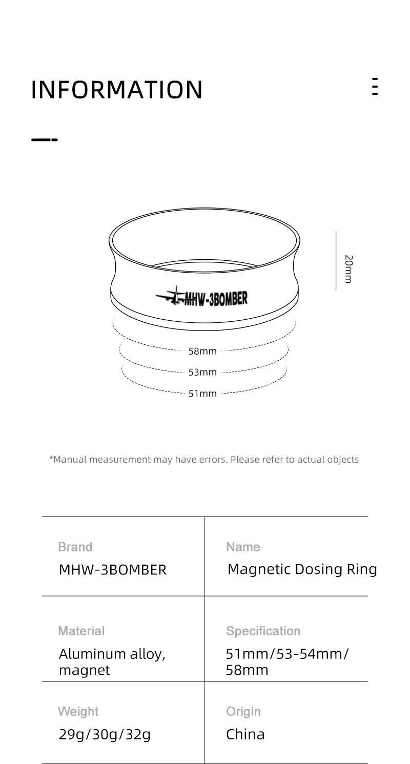 MHW-3BOMBER Espresso Magnetic Coffee Dosing Ring 58mm